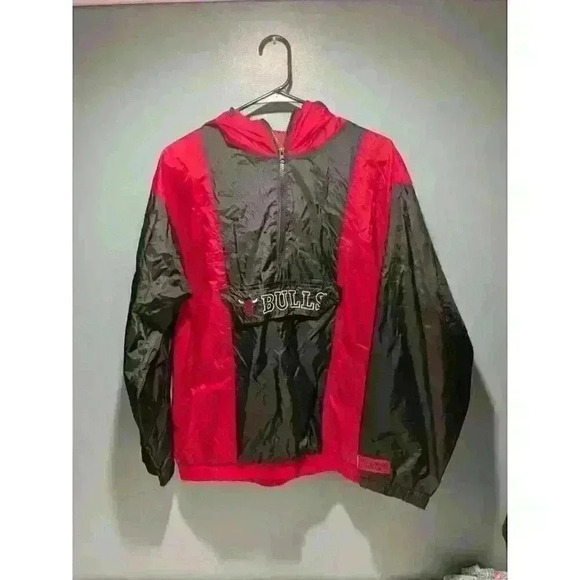 Chicago Bulls NBA 1/4 Zip Wind Breaker Hooded Jacket Large - Picture 2 of 9